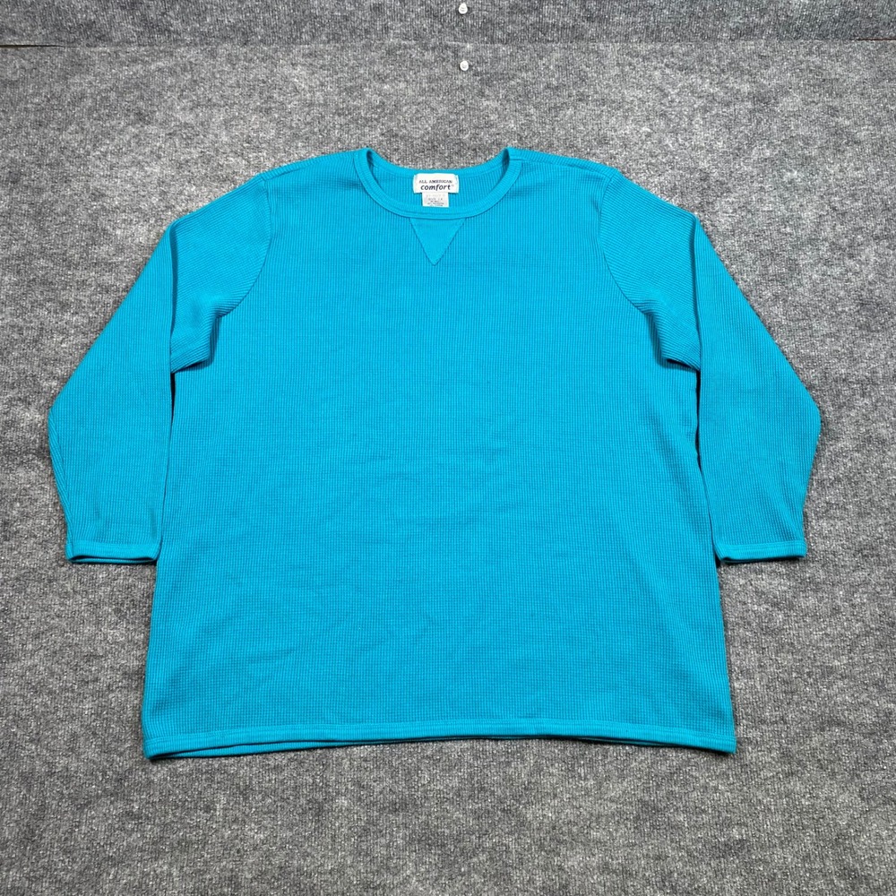 All American Comfort Mens 2X Thermal Waffle Knit Shirt Turquoise Blue 37-1100-9